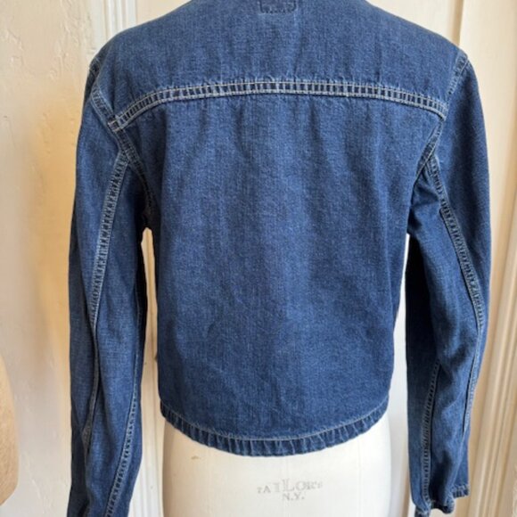 Vintage 90s Levis Dry Goods Denim Cropped Zip Front Jean Jacket w Pockets Size L - Picture 4 of 7
